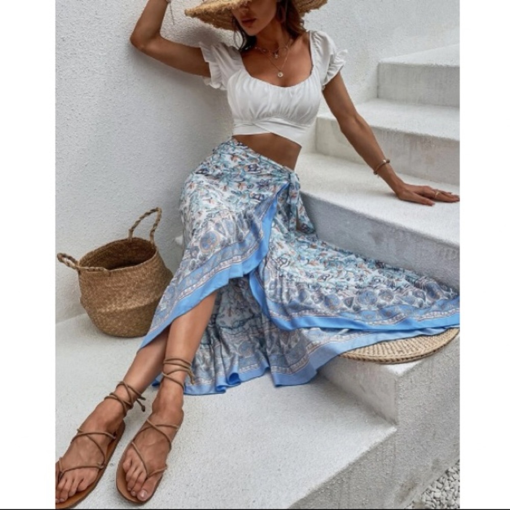 Boho floral print ruffle hem maxi skirt - Picture 7 of 7